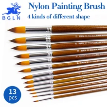 BGLN 13Pcs/set Nylon Hair Oil Paint Brush Round Pointed Flat Oblique Paint Brushes Artist For Oil Watercolor Acrylic Painting bgln 1piece nylon hair oblique scrubbing brush painting brushes oil acrylic painting art supplies stationery 8044a