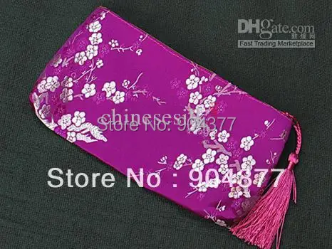 Silk Fabric Cell Phone Cover Wallet Large Zip Bags Tassel Storage Pouches 10pcs/lot mix color Free shipping |