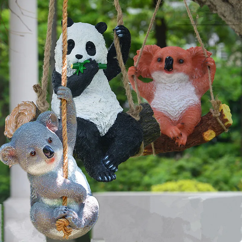

1pc Simulation Swing Koala Bear Animals Figurines Sculpture Garden Yard Decoration Outdoor Animal Garden Statue Decoration