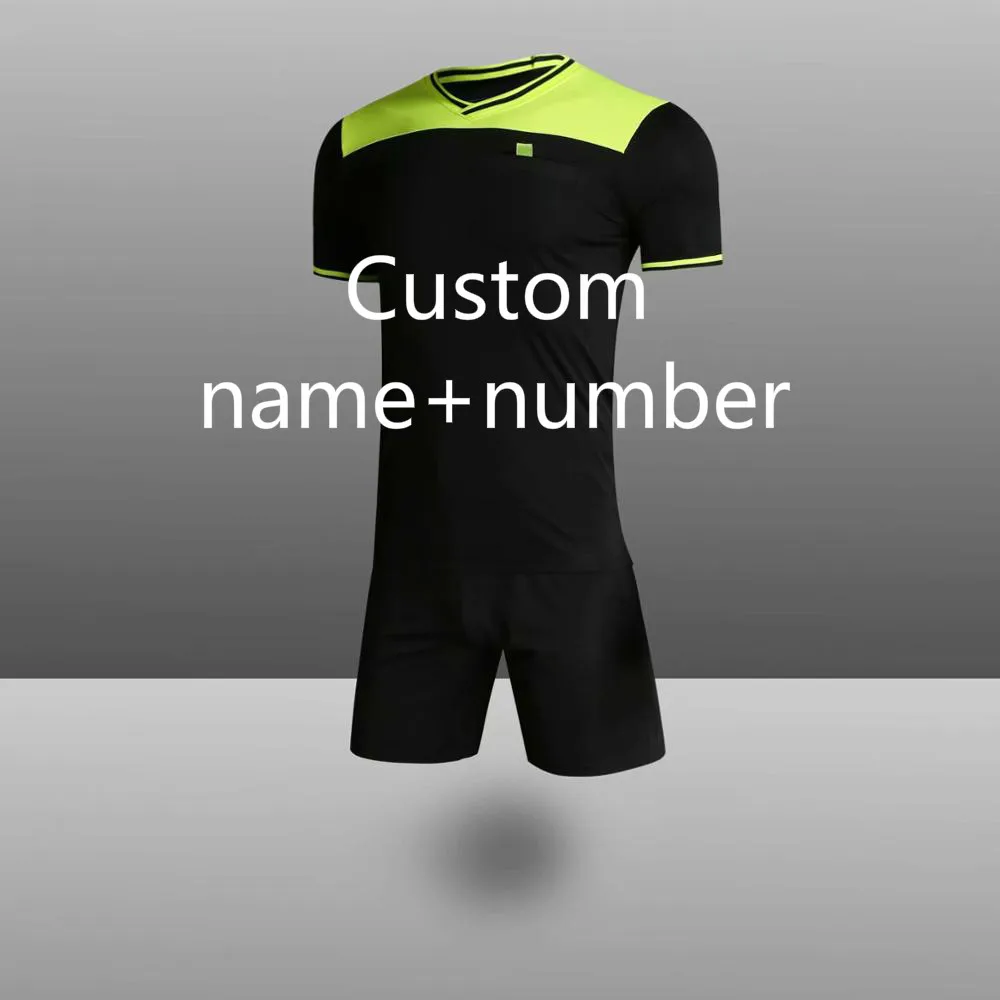 Soccer Referee Jerseys Kit Professional Competition Referee Clothing V-neck Football Judge Uniforms Short Sportswear - Цвет: Custom name number