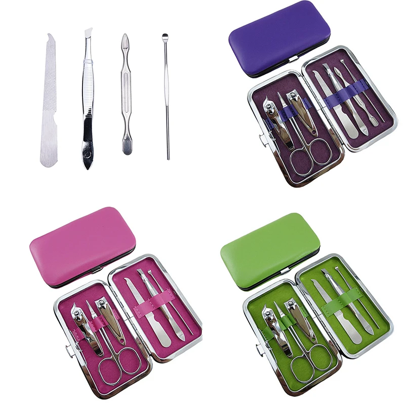 7pcs/set Manicure Set Nail Care Clippers Scissors Travel Kits Case