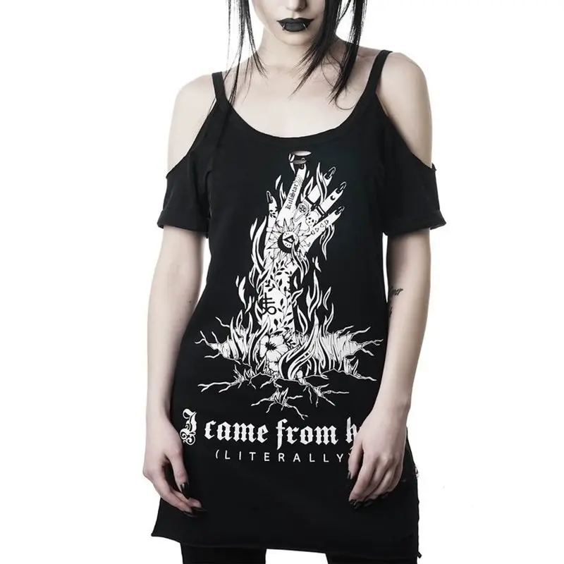 

Oversize T Shirt Women Gothic Hipster Letter Skull Print Tshirt Plus Size Off Shoulder Black Streetwear Punk Girl Goth Tops Tees