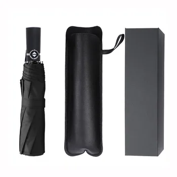 

Premium leather case Automatic Sun Umbrella Business Men 10K 3 Folding Umbrellas Sunscreen Anti UV Parasol Windproof 104cm