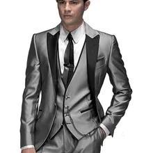 Индивидуальный заказ смокинг жениха шафера серебристо-серый Свадебные/вечерние костюмы Best Man жениха(пиджак+ штаны+ галстук-бабочка+ жилет) B125
