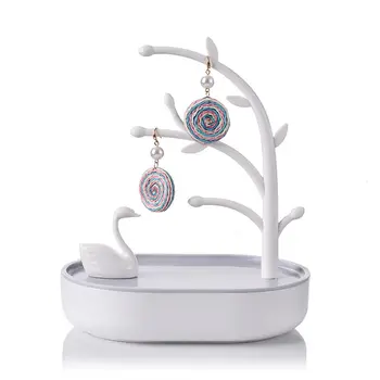

Swan Storage Box Jewelry Rack Household Hanging Ear Stud Bracelet Necklace Shelf Creative Plastic Craft for Dressing Desk Decor