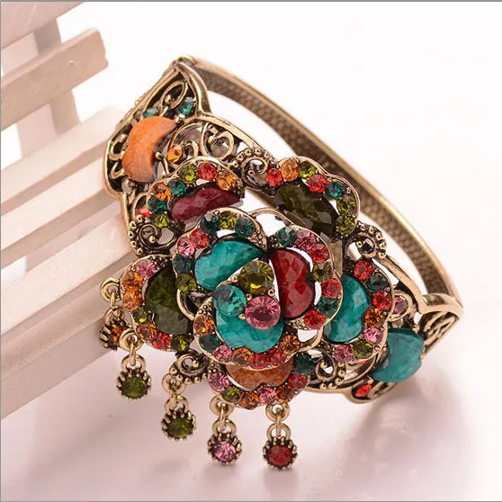 Винтажный Женский Браслет манжета в вечерние цветка|bangle bracelet|metal bangle braceletflower cuff