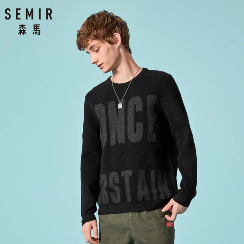 

SEMIR Men Fine Knit Graphic Sweater with Dropped Shoulder Mens Pullover Sweater Ribbing at Neckline Cuff and Hem for Winter