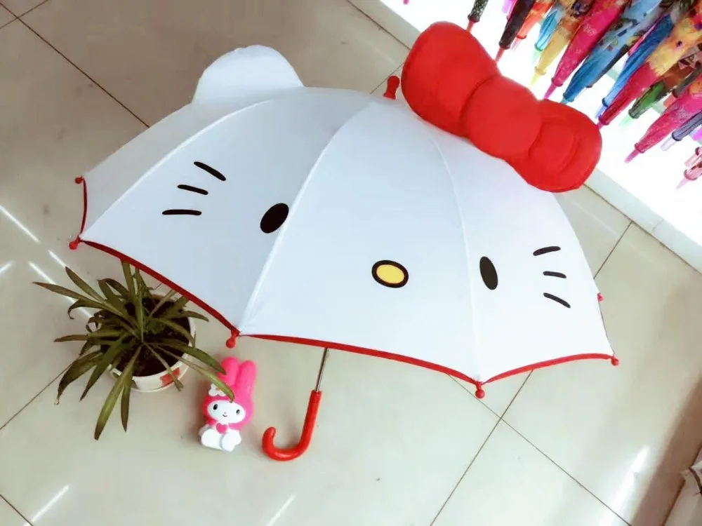 Милый мультяшный детский аниме-зонтик hello kitty для девочек, креативный милый зонтик с длинной ручкой, детский студенческий белый зонтик