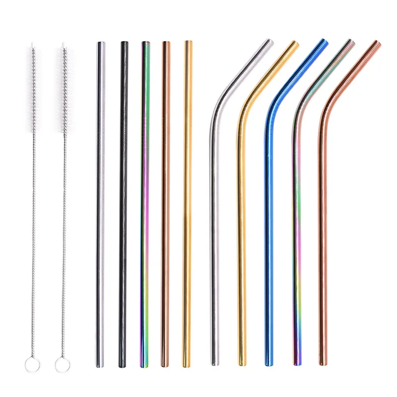 

1/3pcs Reusable Metal Drinking Straws 304 Stainless Steel Bent Straight Drinks Straw with Cleaning Brush Bar Party Accessory