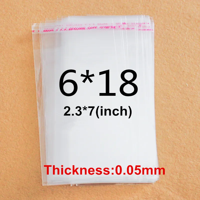 2000pcs Clear Mini Small plastic bags for jewelry 6X18cm Self Adhesive