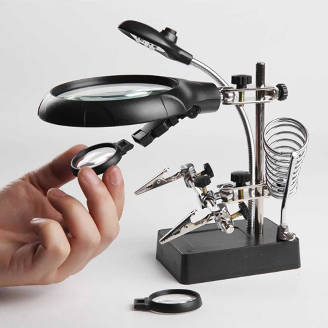Kopen Lassen Vergrootglas 5 Led Licht 2.5X 7.5X 10X Lens Extra Clip Loupe Desktop Vergrootglas Derde Hand Solderen Repair Tool