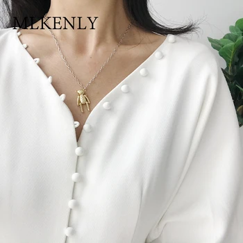 

MLKENLY Real 925 sterling silver Childish girl fashion toy bear pendant necklace for women paved delicate jewelry for party gift