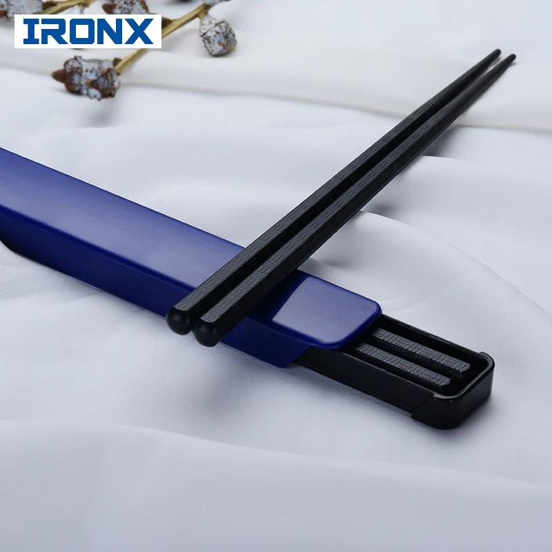 

IRONX Portable sushi chopsticks travel picnic black chop sticks set alloy Japanese style with box set for gift
