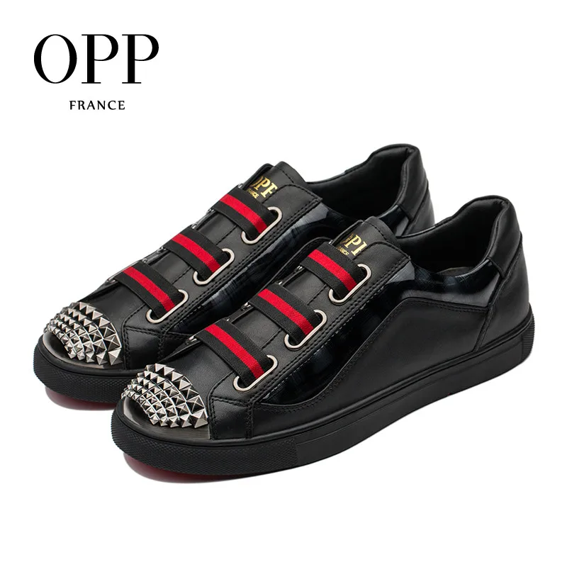 

OPP Men's Shoes Hip Hop Metal Rivet Elastic Band Shoes Leather Fashion Men's Casual Street Punk Skateboard Shoes