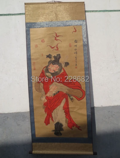 

Chinese Feng Shui scroll painting'Zhong Kui Buffy the Vampire Figure 'FREE SHIPPING 178*79CM
