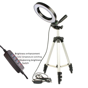 

Studio Camera Phone Lighting Photography Video Lamp Tripod Selfie Stick + Dimmable LED Ring Light Women Make Up Fill Light