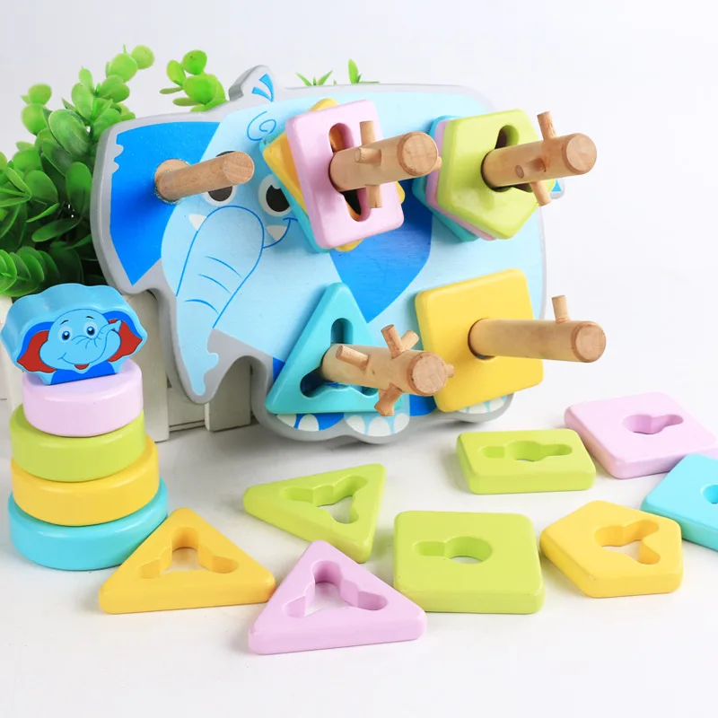 

Montessori Toys Children Early Educational Learning Wooden Toy 3D Cartoon Colorful Animal Elephant Education Game