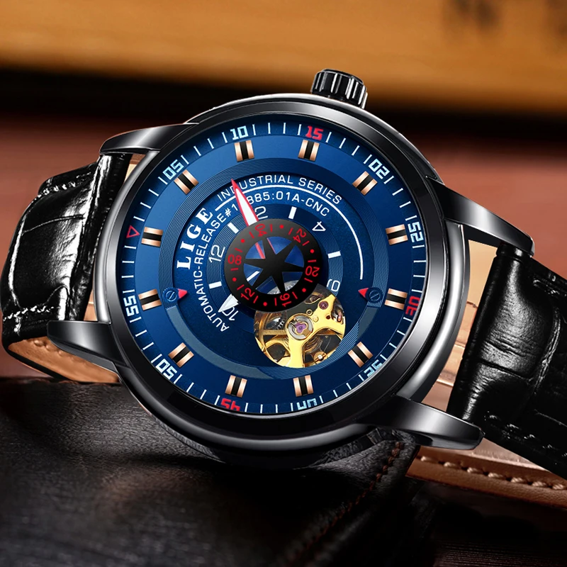 ييج رجل الساعات top ماركة فاخرة جلدية التلقائية الميكانيكية ووتش رجال الرياضة العسكرية للماء ساعة relogio masculino