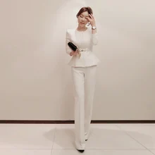 o-образный вырез, длинный рукав, сплошной цвет, женские модные брючные костюмы, блейзер-карандаш с баской, длинные брюки, женский костюм, элегантный OL, верхняя одежда, пальто