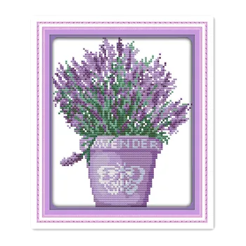 

Lavender pot mini small cross stitch embroidery, 11CT 14CT handmade DIY sewing purple lavender decorative hanging paintings