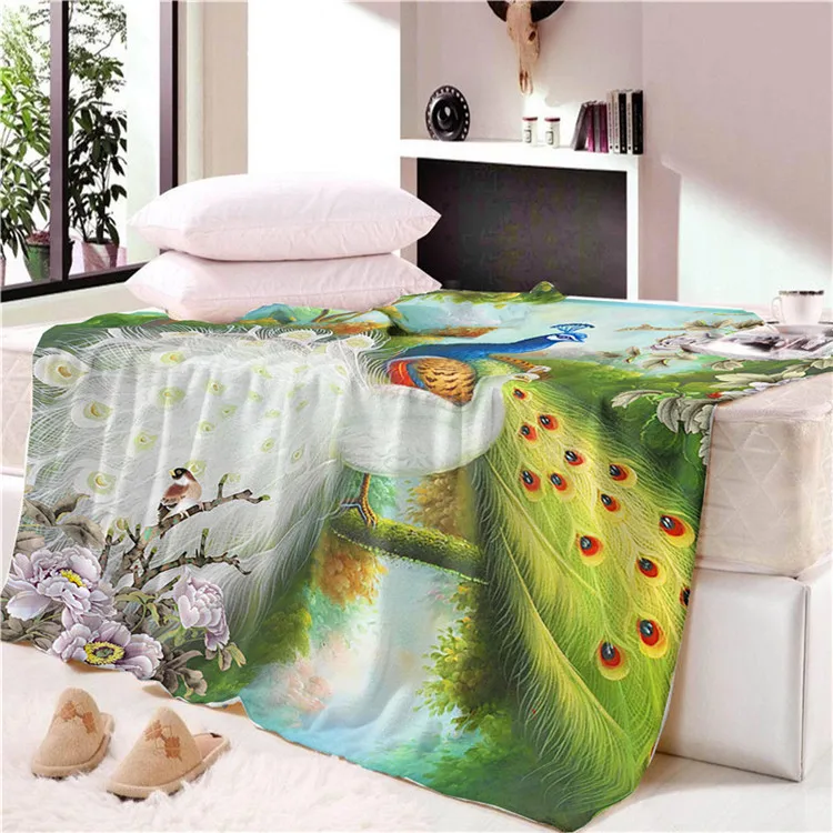 

Peacock Cotton Chair Blanket Throws Decorative Slipcover on Sofa/Bed Travel Plaids Sofa Cover