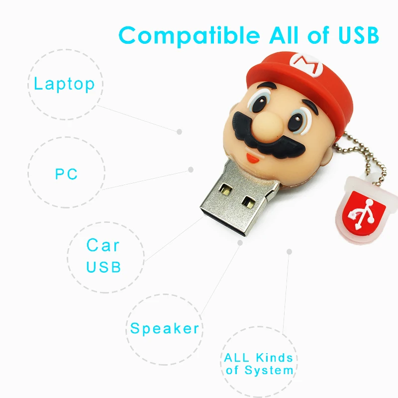 Usb 2,0 usb falsh drive 128 ГБ usb-диск 4 ГБ 8 ГБ 16 ГБ 64 ГБ флеш-накопитель Super Mario 32 Гб Флешка милый мультфильм