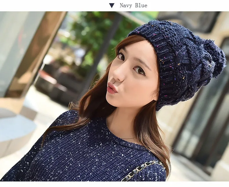 2015 New Autumn and Winter Thick Warm Solid Knit Women Hat Female Cap with lint (12)