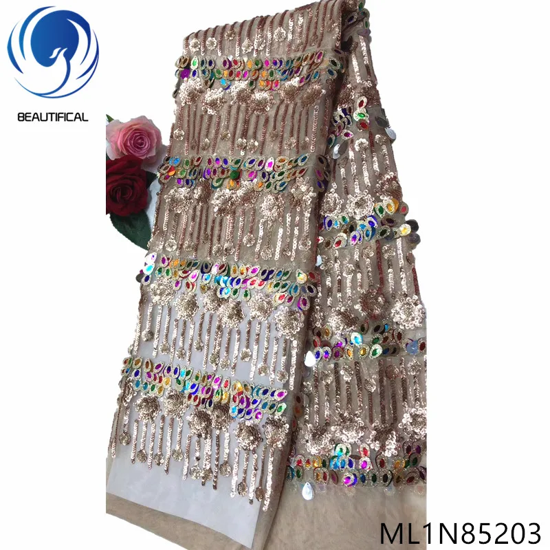 

Beautifical african lace fabrics sequins net lace Top sale nigerian lace embroidery fabric for dresses 5yards/lot ML1N852