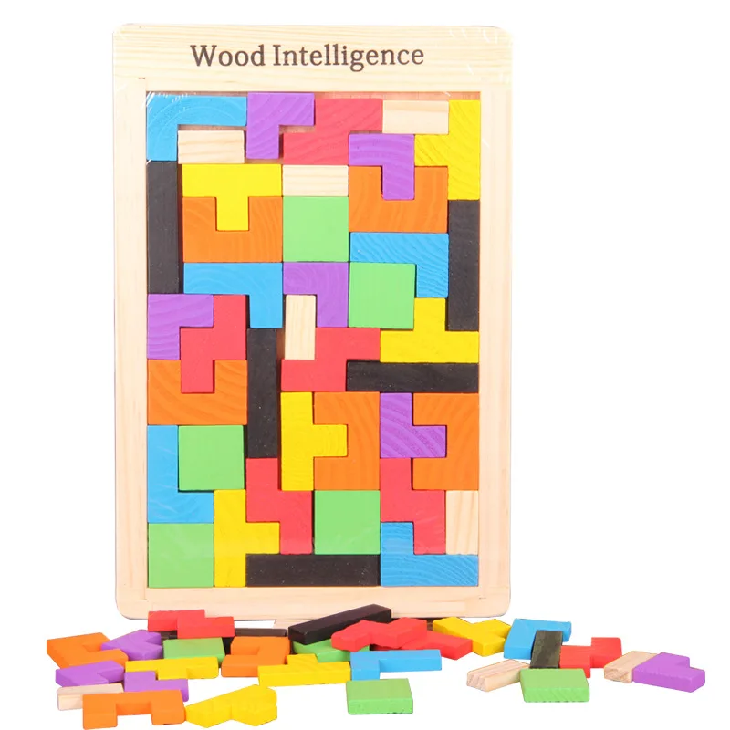 Детские деревянные игрушки Многоцветный 3D тетрис детей раннего образования Игрушки для развития интеллектуальной Пазлы интересный