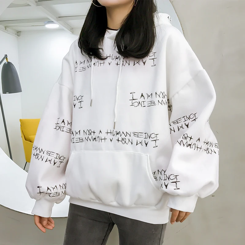 

Ulzzang winter new fashion large size loose letter print hip hop hooded sweatershirt female fun Harajuku M-2XL sweatshirt