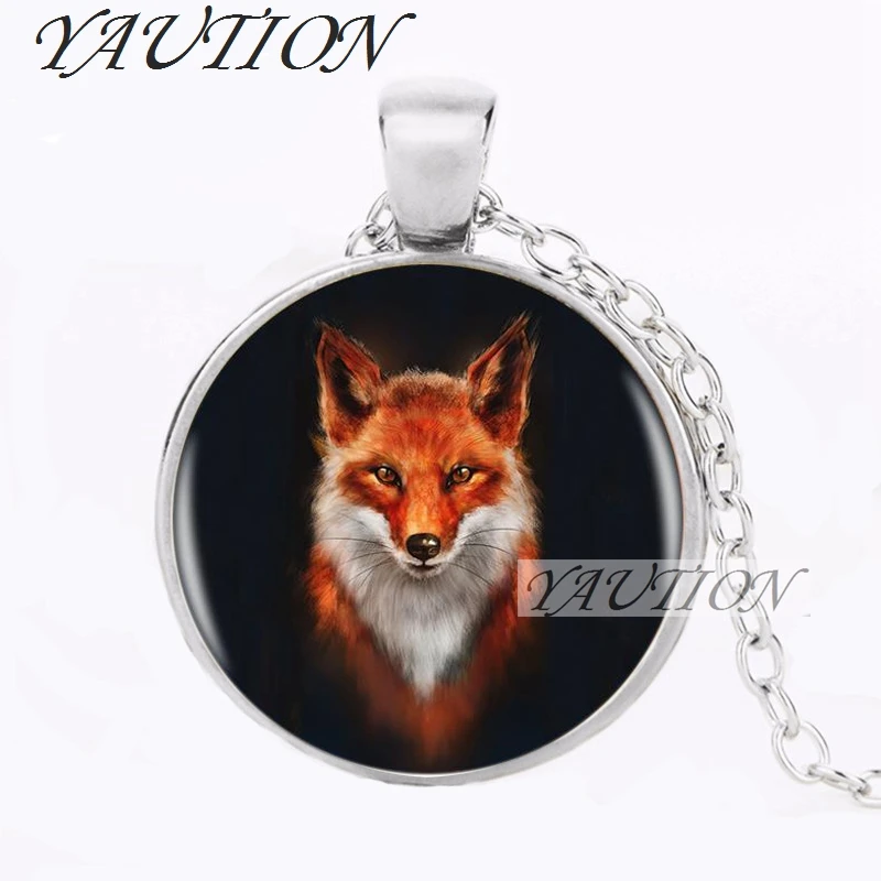YAUTION Hot Sale Fox Logo Pendant Necklace Handmade Resin Vintage Cabochon Tibetan Silver Chain Women Jewelry | Украшения и