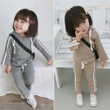 

2019 New Spring Fashion Baby Girls Clothing Set 2pcs Girls Striped Blouse Jumper+Elastic Waist Pants Children Kids Gym Suit