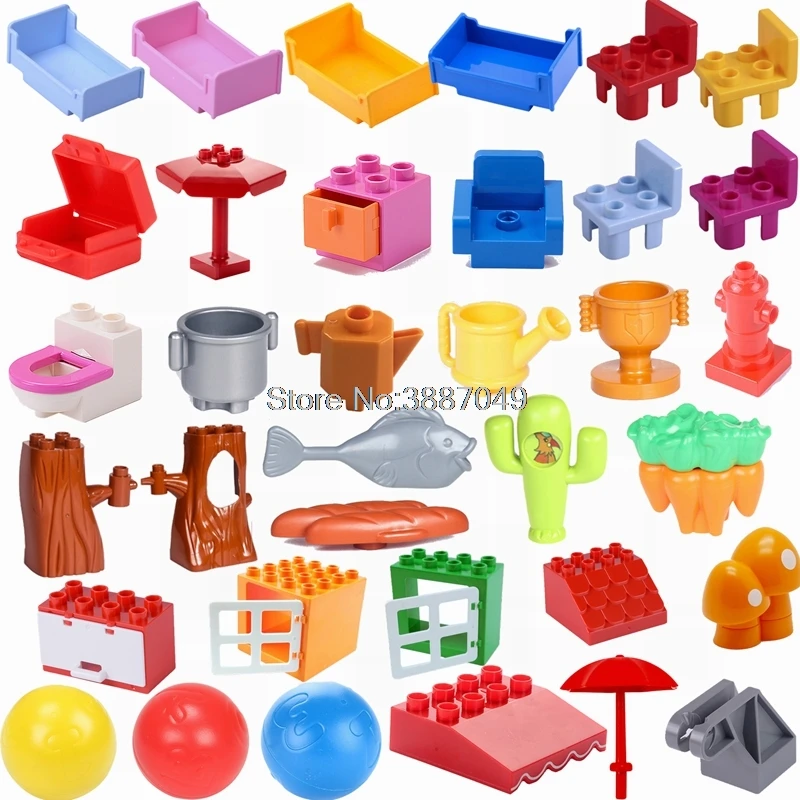 

Legoing Duplo DIY Parts Bed Chair Tree Drawer Pot Building Blocks Toys for Children Compatible Duplos Blocks Baby Gifts