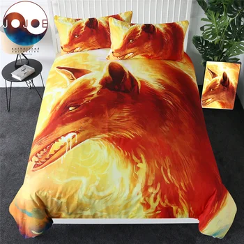 

Fire Fox by JoJoesArt Bedding Set Queen Watercolor Duvet Cover Animal Bed Set 3-Piece Yellow Orange Flame Bedclothes For Adults