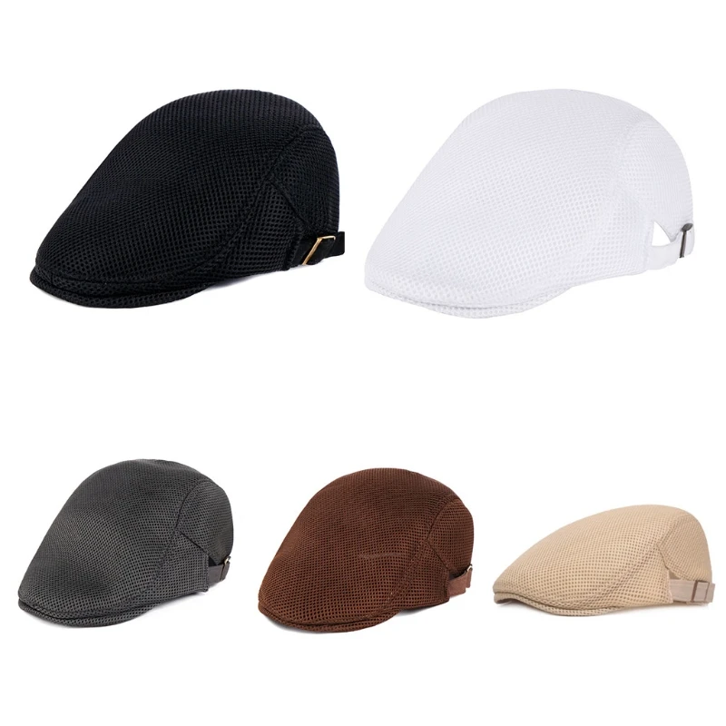 

Mens Breathable Mesh Summer Duckbill Hat Newsboy Beret Ivy Cap Cabbie Flat Soft Driving Outdoor Adjustable THINKTHENDO