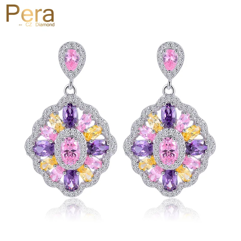 

Pera European Style Jewelry Big Square Crystal Long Dangle Drop Multi Color Micro Pave Cubic Zirconia Earrings For Women E169