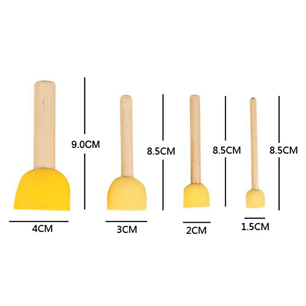 4 компл. желтый Губка Краски Кисточки печать губка Кисточки деревянной ручкой детская Краски ing инструмент граффити Дети DIY Doodle игрушки для