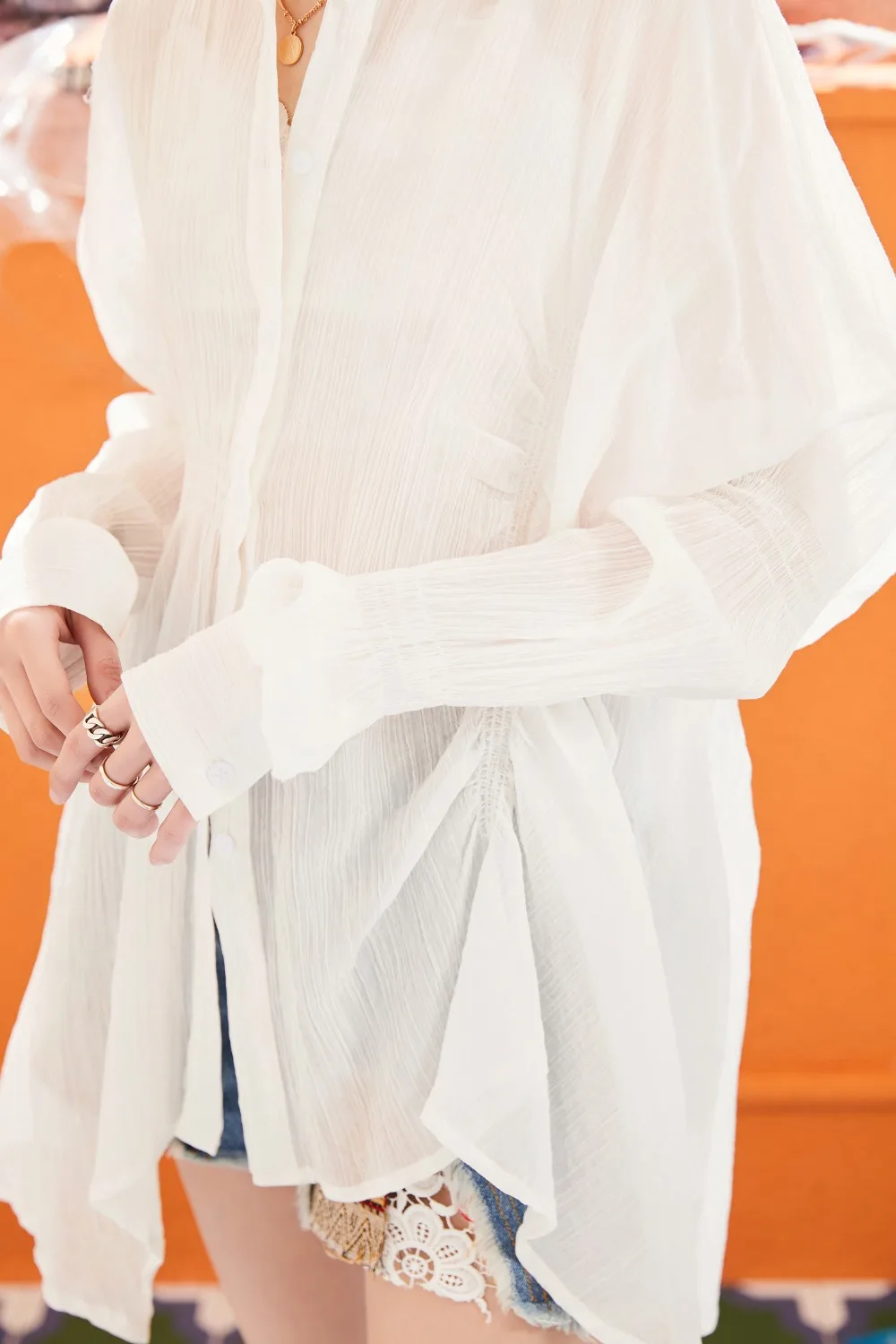 Samstree женская плиссированная белая блузка для лета с длинным рукавом хлопок размера плюс анти-солнечный свет женские блузки дизайн леди топы