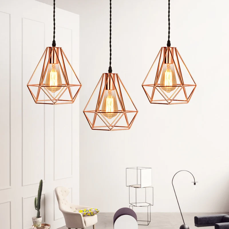 

modern metal Diamond cage pendant light vintage rose gold birdcage pendant lamp creative hanging lamp for restaurant living room