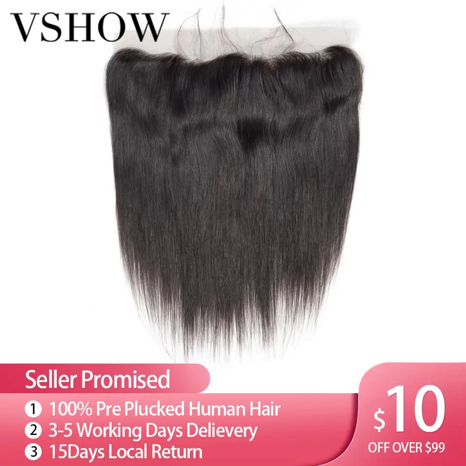 

VSHOW 13X4 Pre Plucked Straight Lace Frontal Closure 130% Lace Closure Remy 8-20 Inch Natural Color 100% Human Hair Extensions