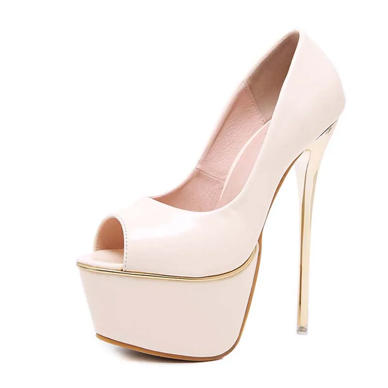 

Sexy Women Pumps New Personality 16 cm High heel Temperament High-heeled shoes Peep Toe Pumps size 34-40 Apricot Black