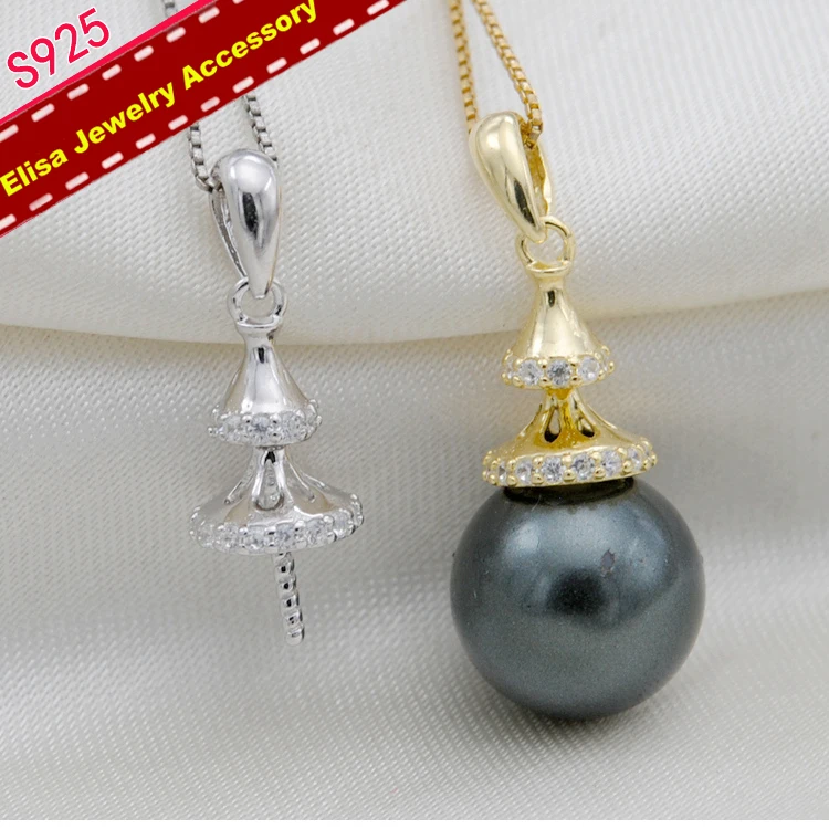 

S925 Sterling Silver Pendant Settings Micro Rhinestones Pendant Settings Silver&Gold Color 3Pieces/Lot