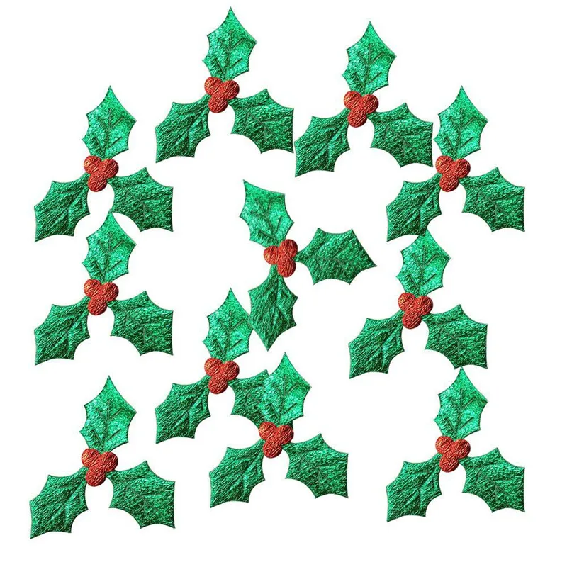 

100pcs 3cm Red Fruit with Green Leaves Christmas Tree Decoration Supplies DIY Art Fabric Accessories Freeshipping