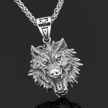 

Nordic viking Odin wolf with wolf head Geri and Freki necklace Stainless steel for men with valknut gift bag