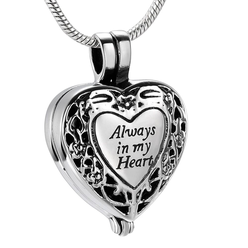 

IJD9958 Cremation Jewelry "Always in My Heart" Memorial Urn Necklace for Ashes Perfume Locket Cremation Urns Keepsake Pendant