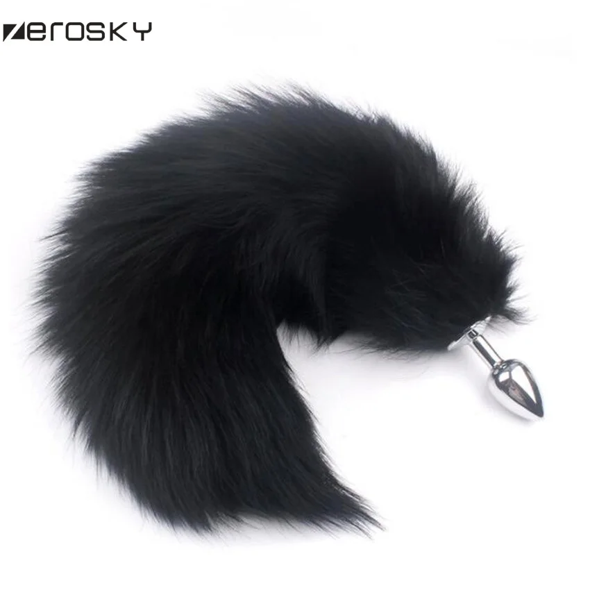 Zerosky Металлические анальные игрушки черный лисий хвост Анальная пробка