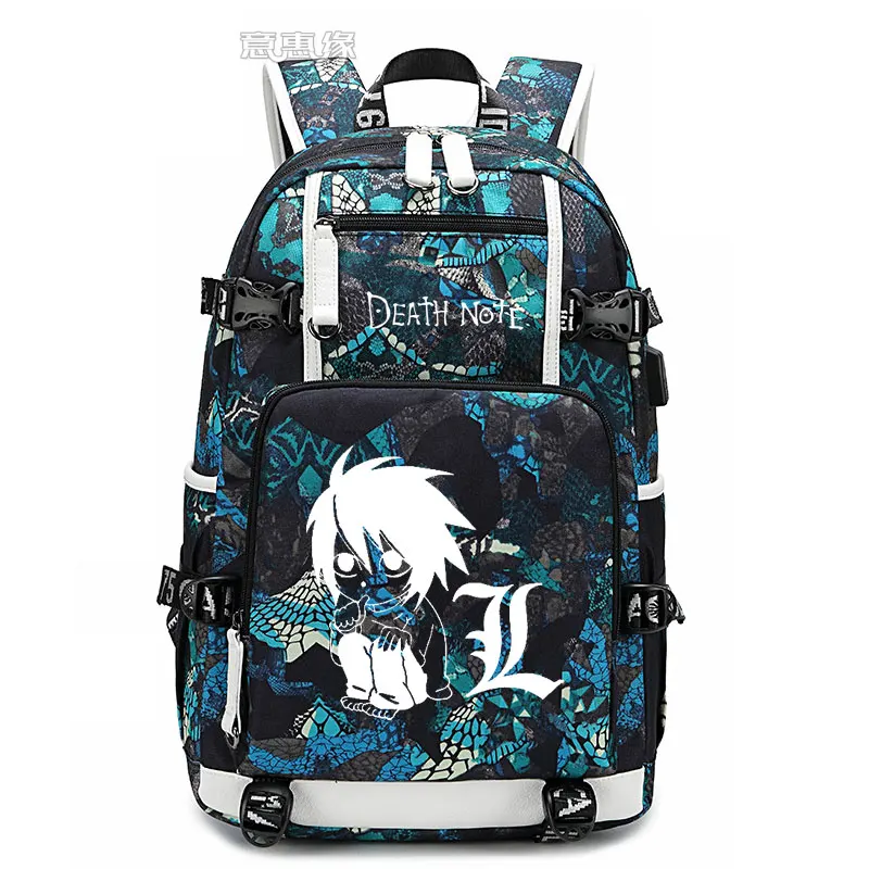 

New Death Note Backpack laptop bag Men Anime Travel bags luminous USB Oxford Backpack schoolbag