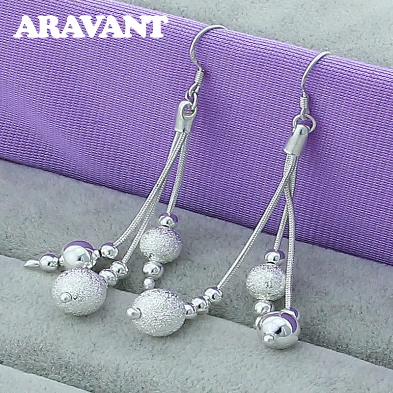 

925 Silver Earrings Beads Tassel Earrings For Women Christmas Jewelry Gifts