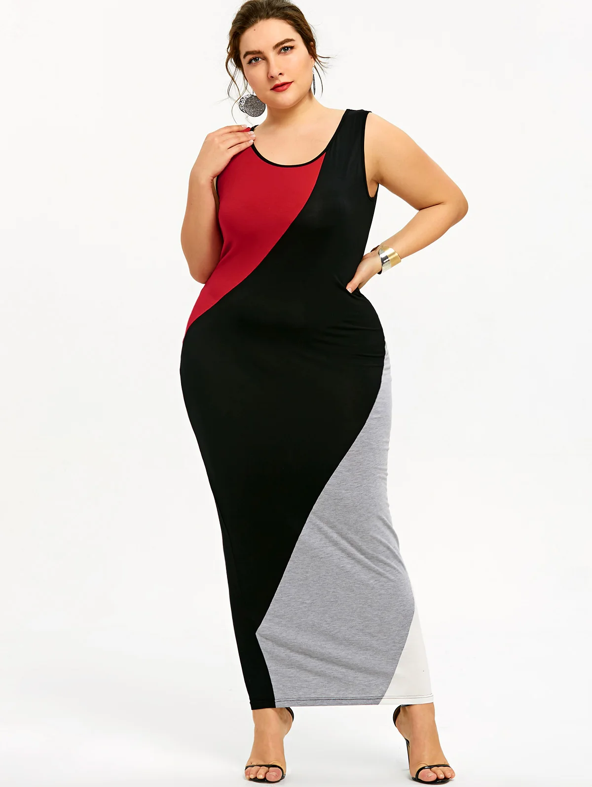 Buy Gamiss Plus Size 5XL U Neck Maxi Tank Dress Color