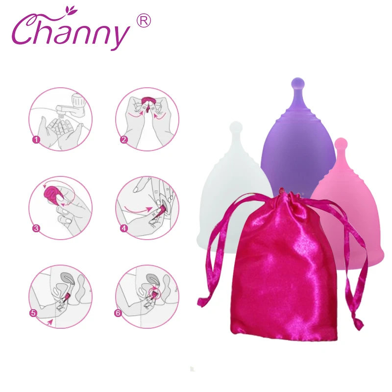 

Channy Menstrual Lady Cup Feminine Hygiene Menstrual Cup 100% Medical Grade Silicone Reusable Women Cup Support Bag Package